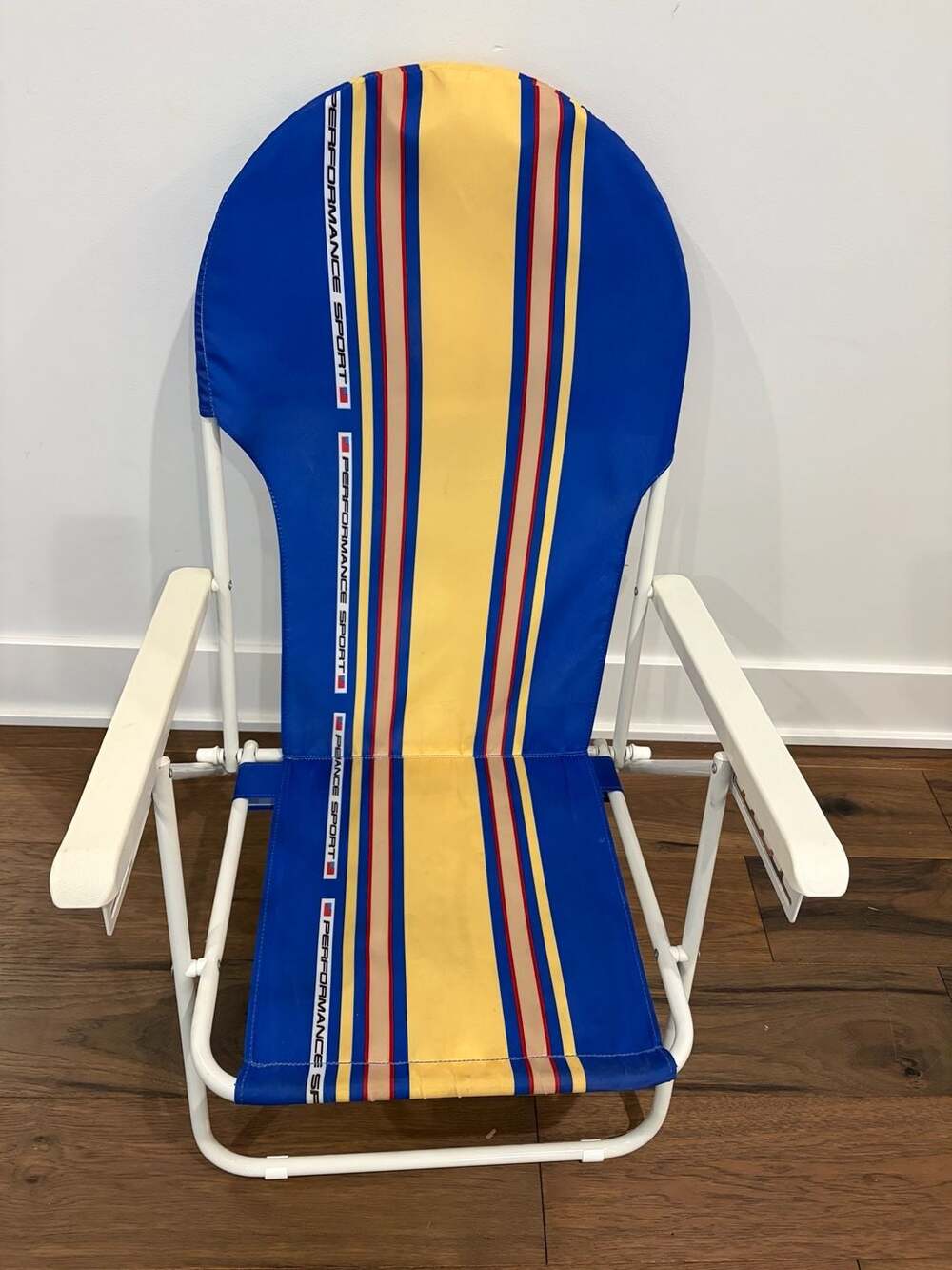 Performance Sport Folding Beach Chair Blue Yellow Striped Lounge